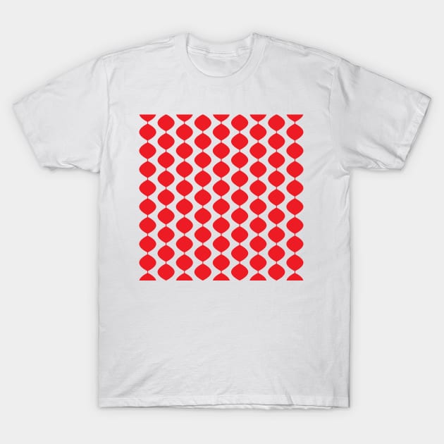 Mid Century Modern Retro 60s Waves Pattern  (Red Pure) T-Shirt by Makanahele